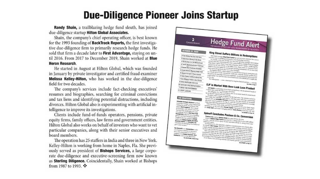 Due-Diligence Pioneer Joins Startup | Hilton Global Associates Investigative Due Diligence