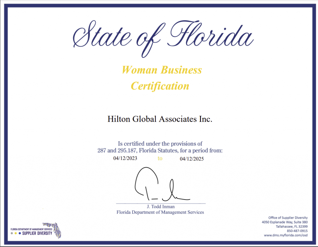 Hilton Global Officially Named a Certified Woman-Owned Business in Florida